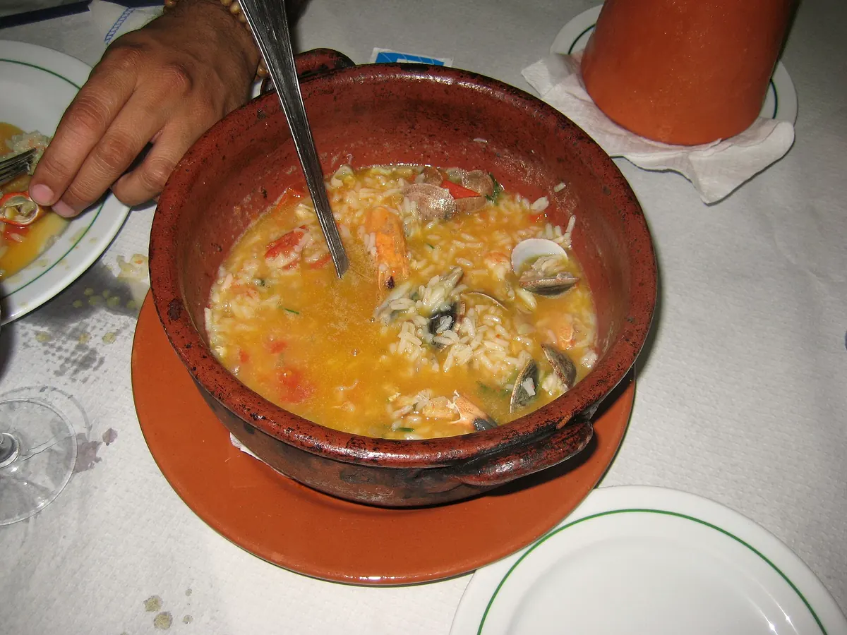 A pot of arroz de marisco, Portuguese seafood rice