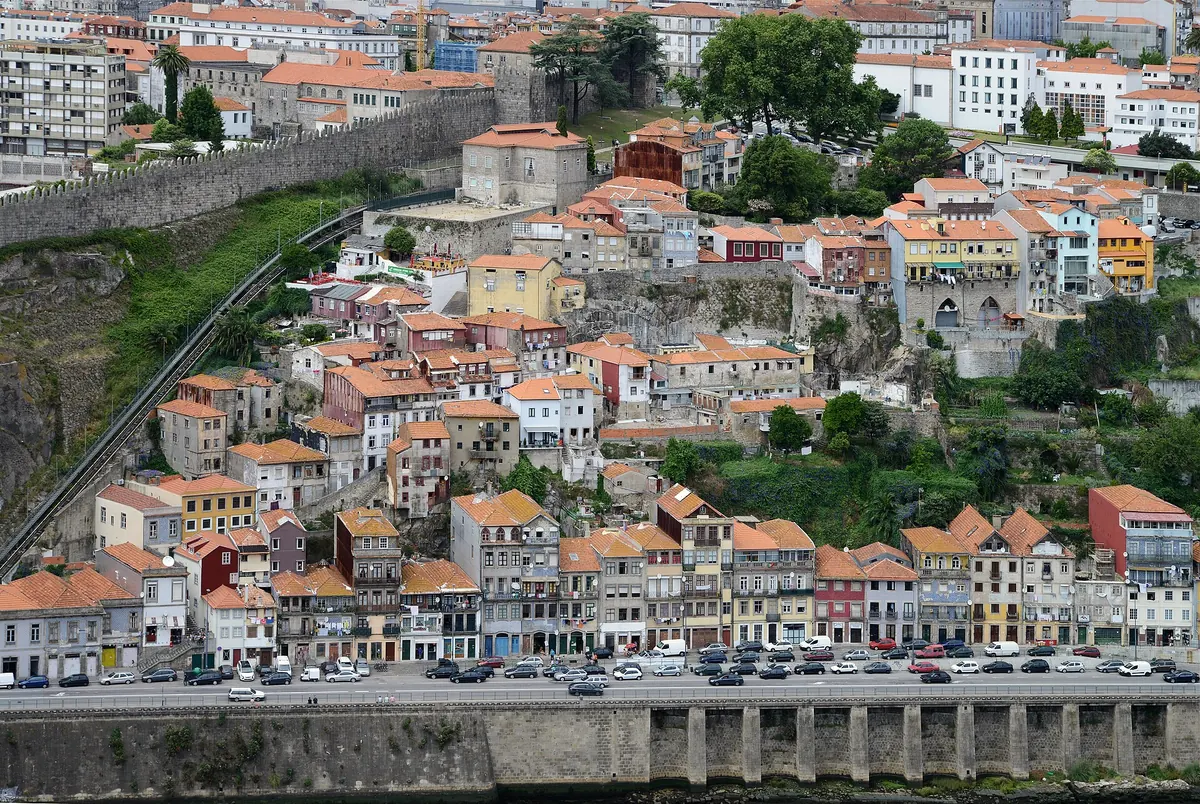 Panorama of Porto's historic centre climbing from the river